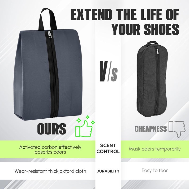 Vincreem 2 Pack Smell Proof Shoe Cleat Bag for Travel Water-resistant Odor Absorbing Lightweight Golf Soccer Shoe Storage Organizer Pouch with Zipper Dust-proof for Gym Sports Work(Black, Dark Grey) - Image 5